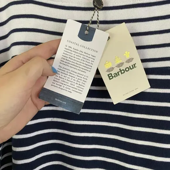 BARBOUR navy white stripe long sleeve cotton shirt sz 12 - Picture 2 of 8